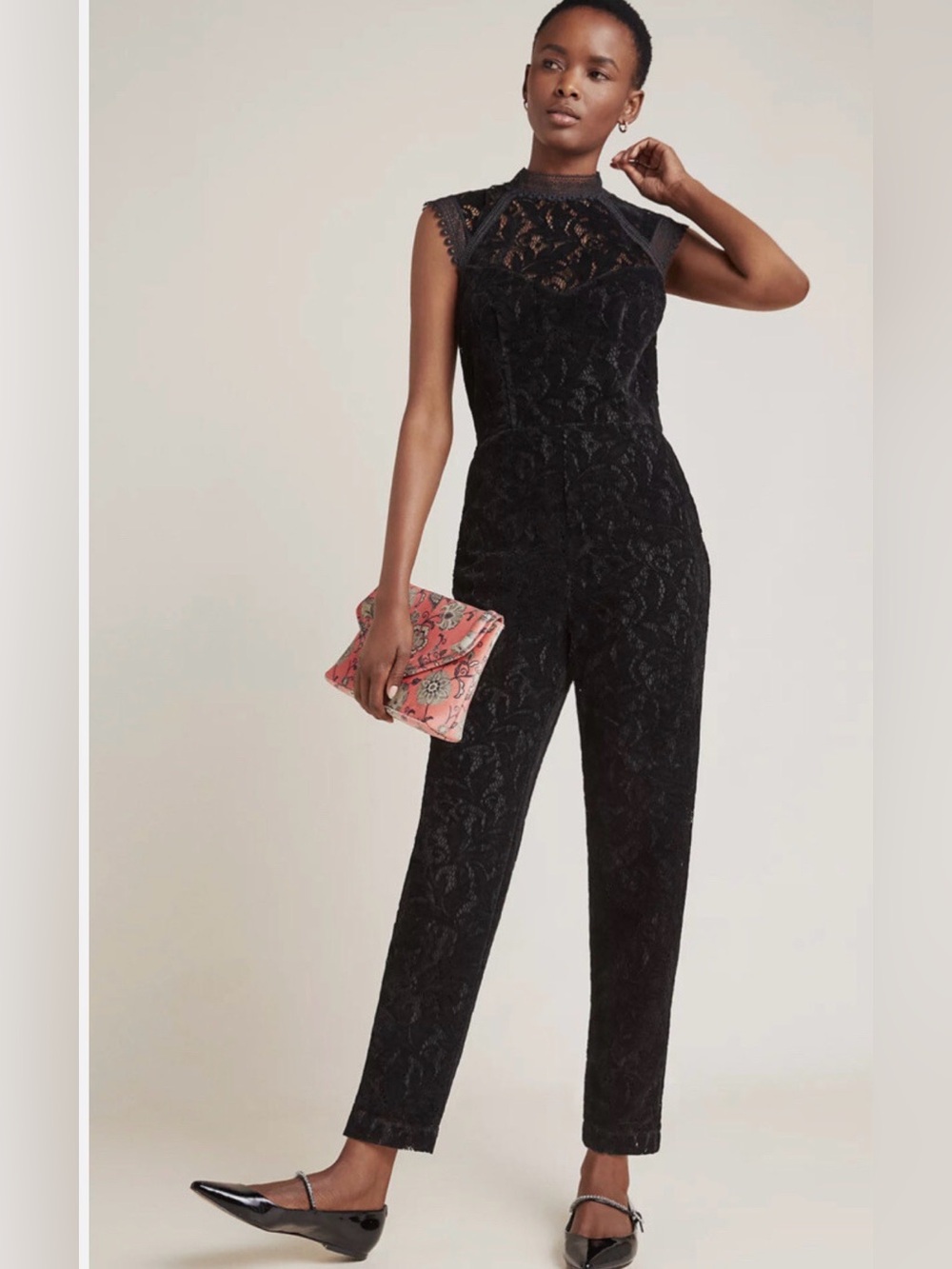 ML Monique Lhuillier Lace Black Velvet Jumpsuit Size 0 Z340-3 Retail $495